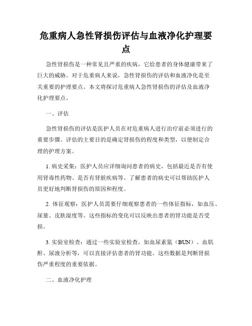 危重病人急性肾损伤评估与血液净化护理要点