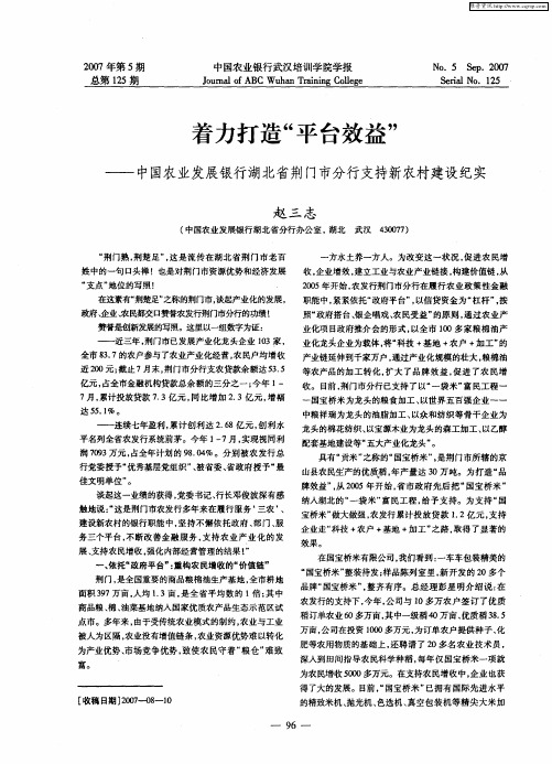 着力打造“平台效益”——中国农业发展银行湖北省荆门市分行支持新农村建设纪实