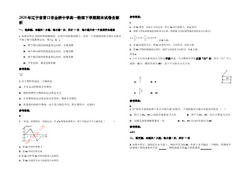 2020年辽宁省营口市金桥中学高一物理下学期期末试卷含解析