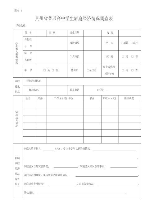 家庭经济情况调查表(样表)