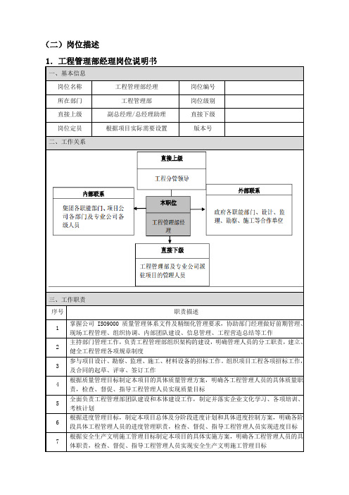 绿城地产工程部岗位说明书