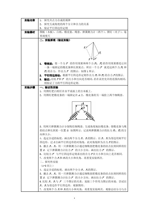 云南省高中物理实验操作学业水平考试(力的合成)