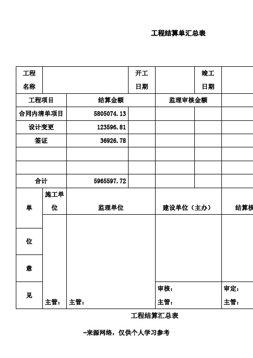 一份完整的工程结算单书(市政)