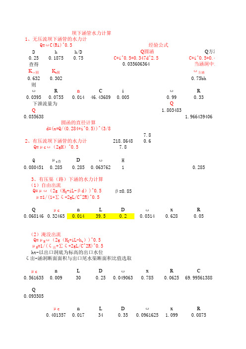 坝下涵管水力计算wsg(水库放水洞管流量计算)