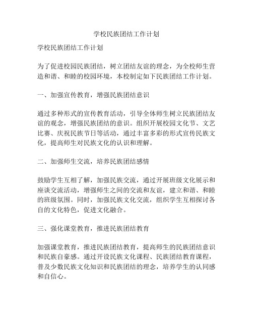 学校民族团结工作计划