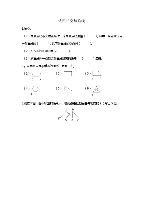 最新北师大版数学四年级上册《认识相交与垂直》课时练