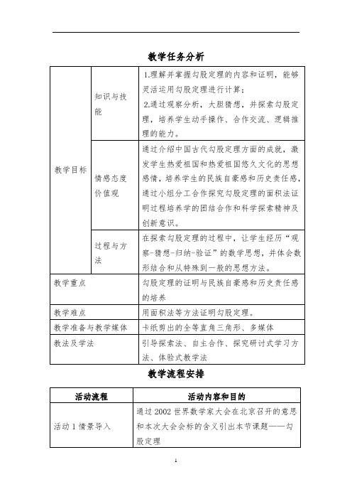 初中数学_勾股定理教学设计学情分析教材分析课后反思