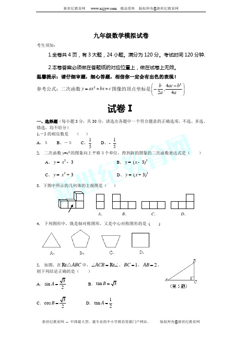 2013年九年级数学中考模拟试卷