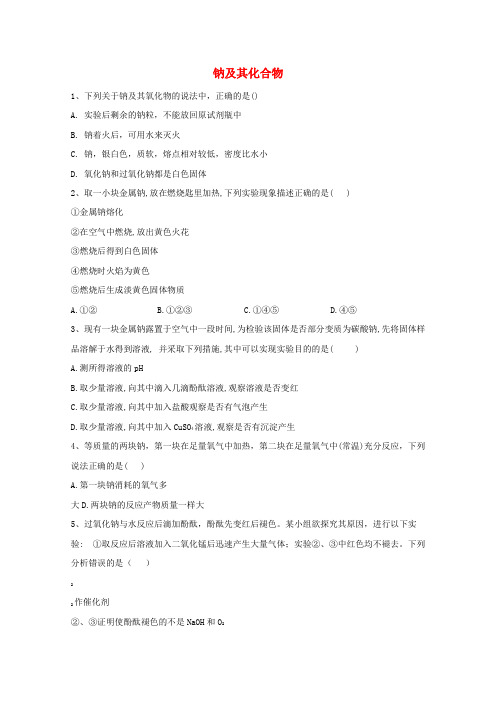 高考化学一轮复习考点精练之知识点5钠及其化合物(含解析)