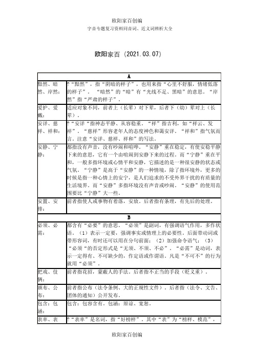 同音词近义词辨析大全之欧阳家百创编