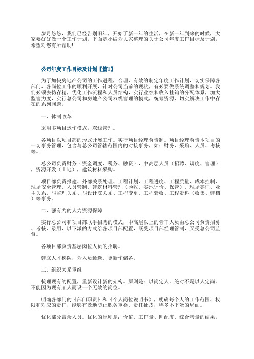 公司年度工作目标及计划7篇