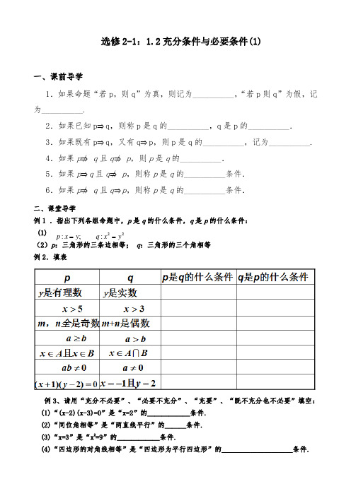 高中数学充分条件与必要条件1导学案