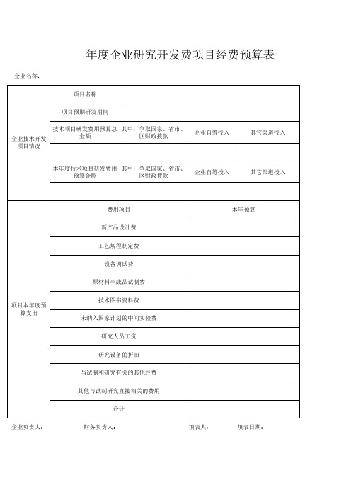 研究开发费预算表