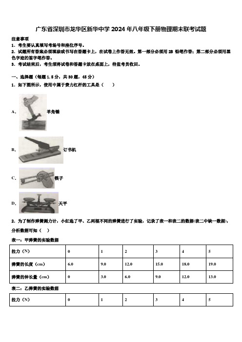 广东省深圳市龙华区新华中学2024年八年级下册物理期末联考试题含解析