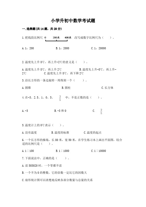 小学升初中数学考试题附参考答案(综合卷)