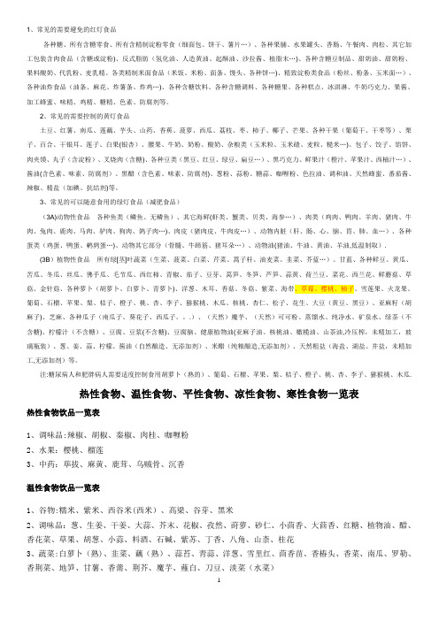 热性食物、温性食物、平性食物、凉性食物、寒性食物一览表[1]