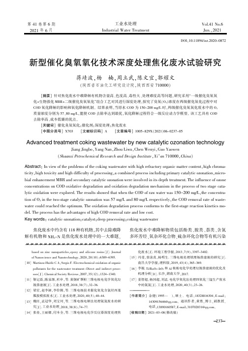 新型催化臭氧氧化技术深度处理焦化废水试验研究