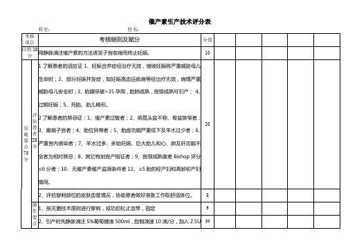 催产素引产技术评分表