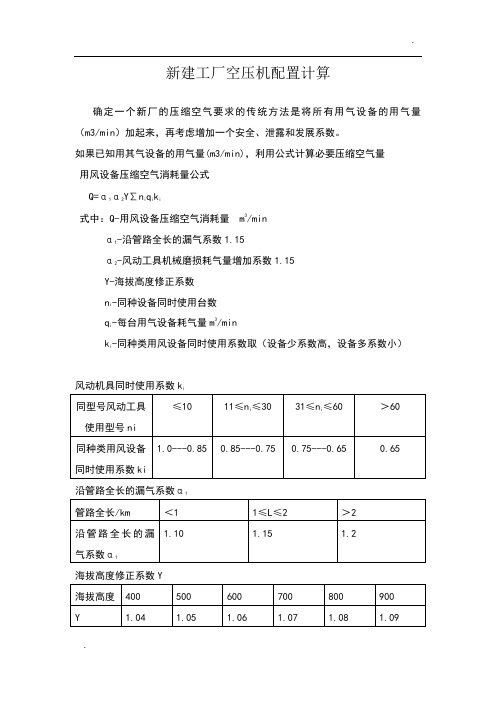 新建工厂空压机配置计算