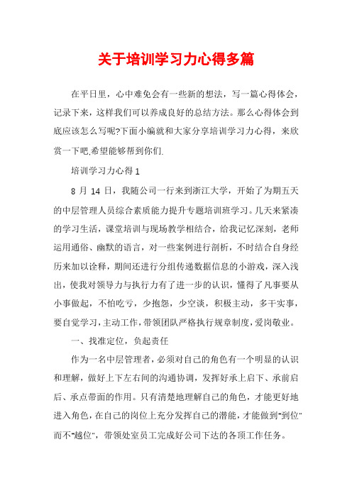 关于培训学习力心得多篇