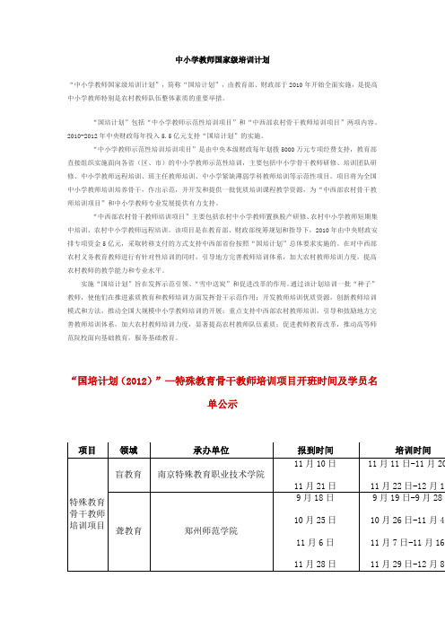 中小学教师国家级培训计划