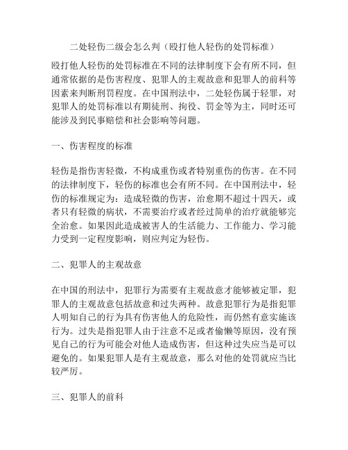 二处轻伤二级会怎么判(殴打他人轻伤的处罚标准)