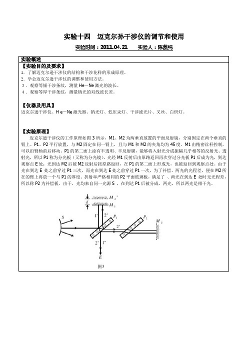 实验报告：迈克尔孙干涉仪的调节和使用