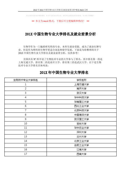 2018年201X中国生物专业大学排名及就业前景分析-精选word文档 (11页)