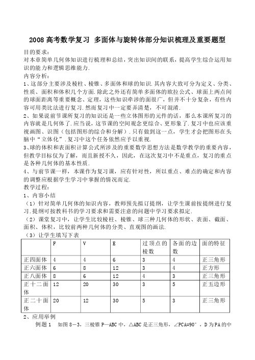 高考数学复习 多面体与旋转体部分知识梳理及重要题型