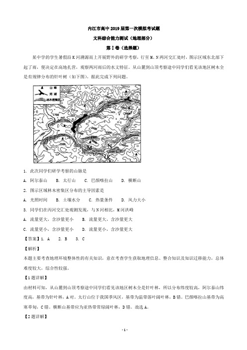 2019届四川省内江市高三上学期第一次模拟考试文科综合(地理)试题(解析版)