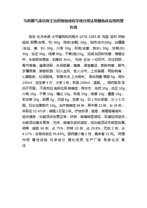 乌药顺气汤功效主治药物组成化学成分用法用量临床应用药理作用