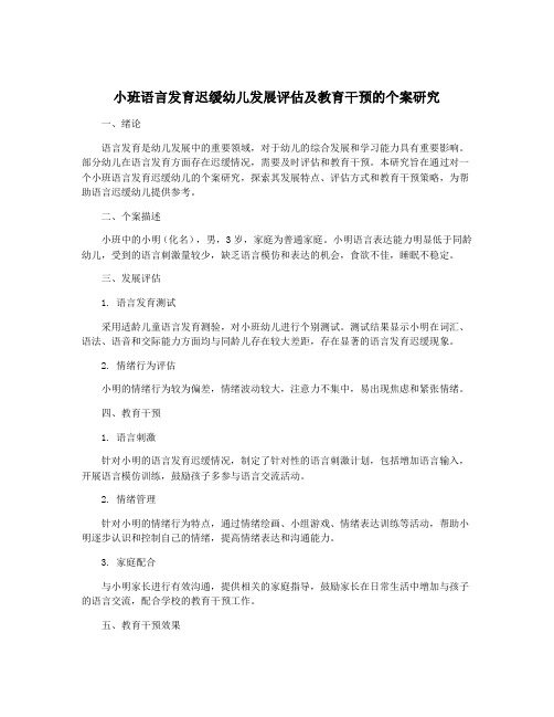 小班语言发育迟缓幼儿发展评估及教育干预的个案研究