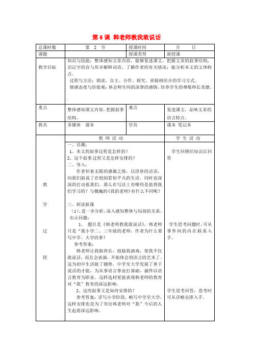 七年级语文上册 第二单元 第6课 韩老师教我敢说话教案2 北京课改版