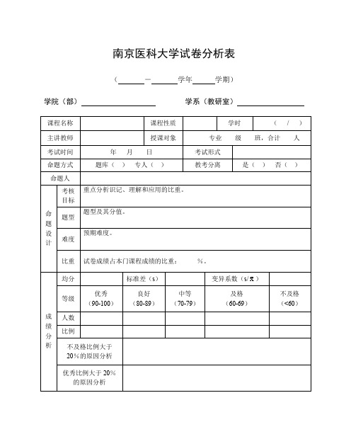 南京医科大学试卷分析表