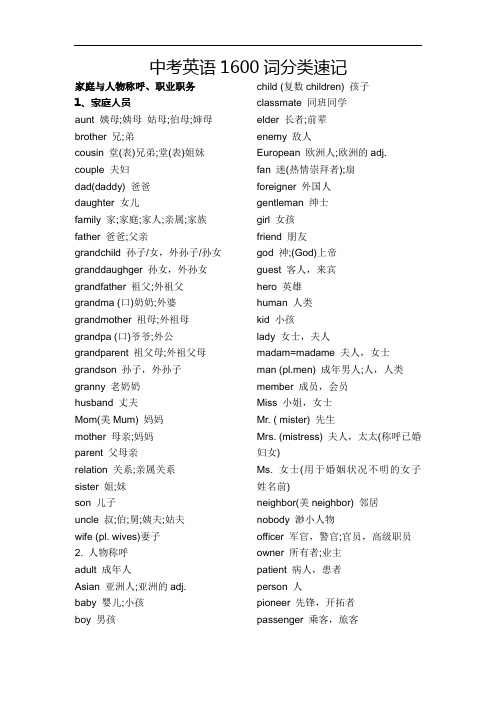 中考英语分类单词