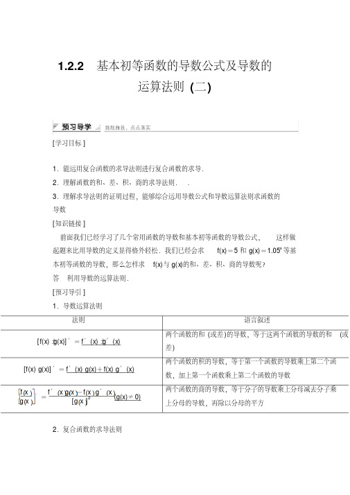 高中数学人教A版选修2-2(课时训练)：1.2导数的计算1.2.2(二)Word版含答案