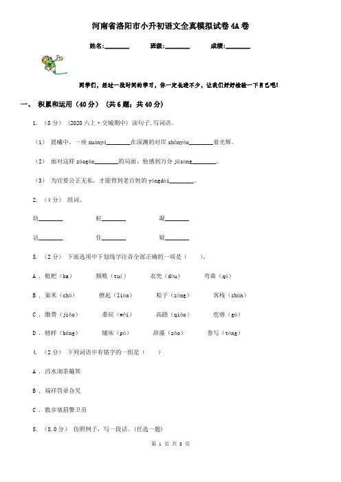 河南省洛阳市小升初语文全真模拟试卷4A卷