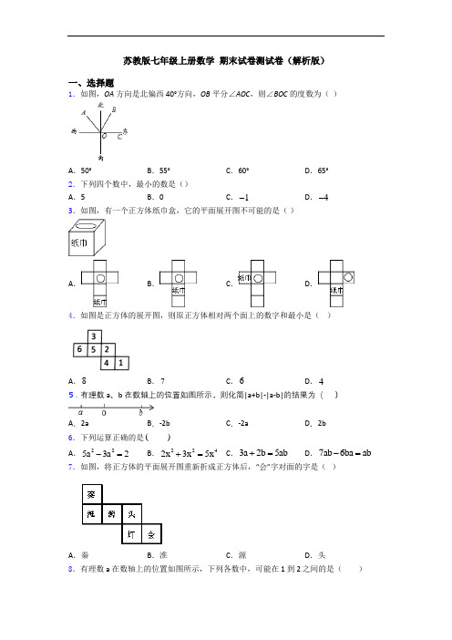 苏教版七年级上册数学 期末试卷测试卷(解析版)