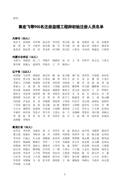 袁宏飞等900名注册监理工程师初始注册人员名单