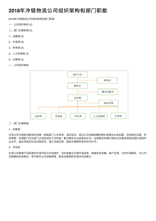 2018年冷链物流公司组织架构和部门职能