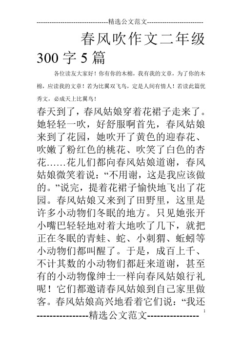 春风吹作文二年级300字5篇_0