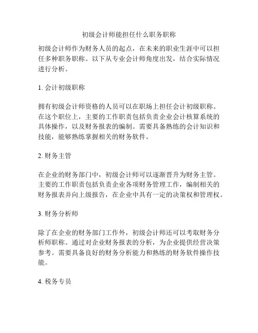 初级会计师能担任什么职务职称