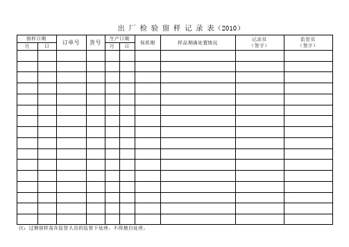 出厂检验留样记录表