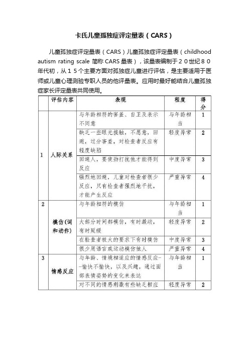 卡氏儿童孤独症评定量表（CARS）