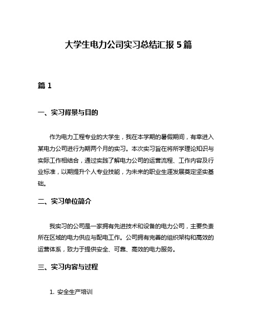 大学生电力公司实习总结汇报5篇