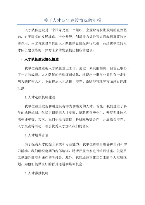 关于人才队伍建设情况的汇报