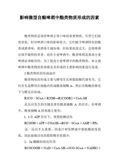 影响微型自酿啤酒中酯类物质形成的因素