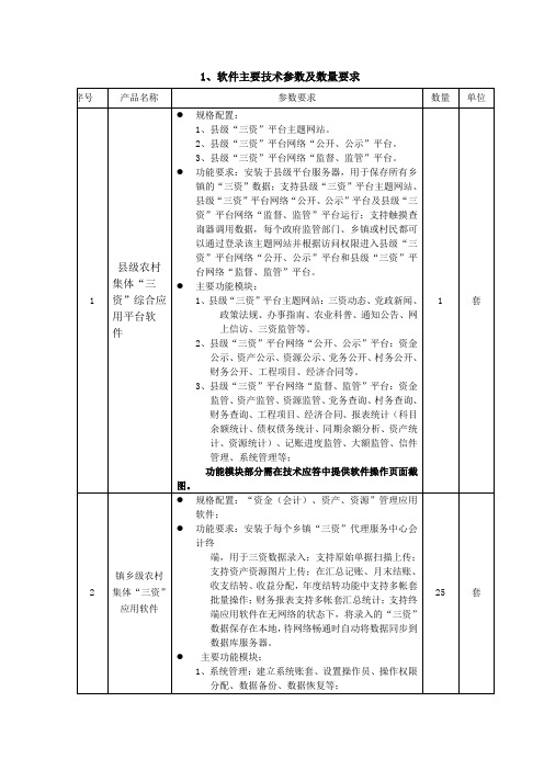 1、软件主要技术参数及数量要求