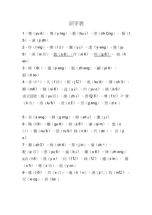 三年级下部编版语文识字表