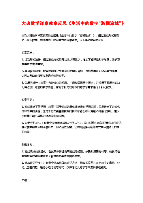 大班数学详案教案反思《生活中的数字“游糊涂城”》